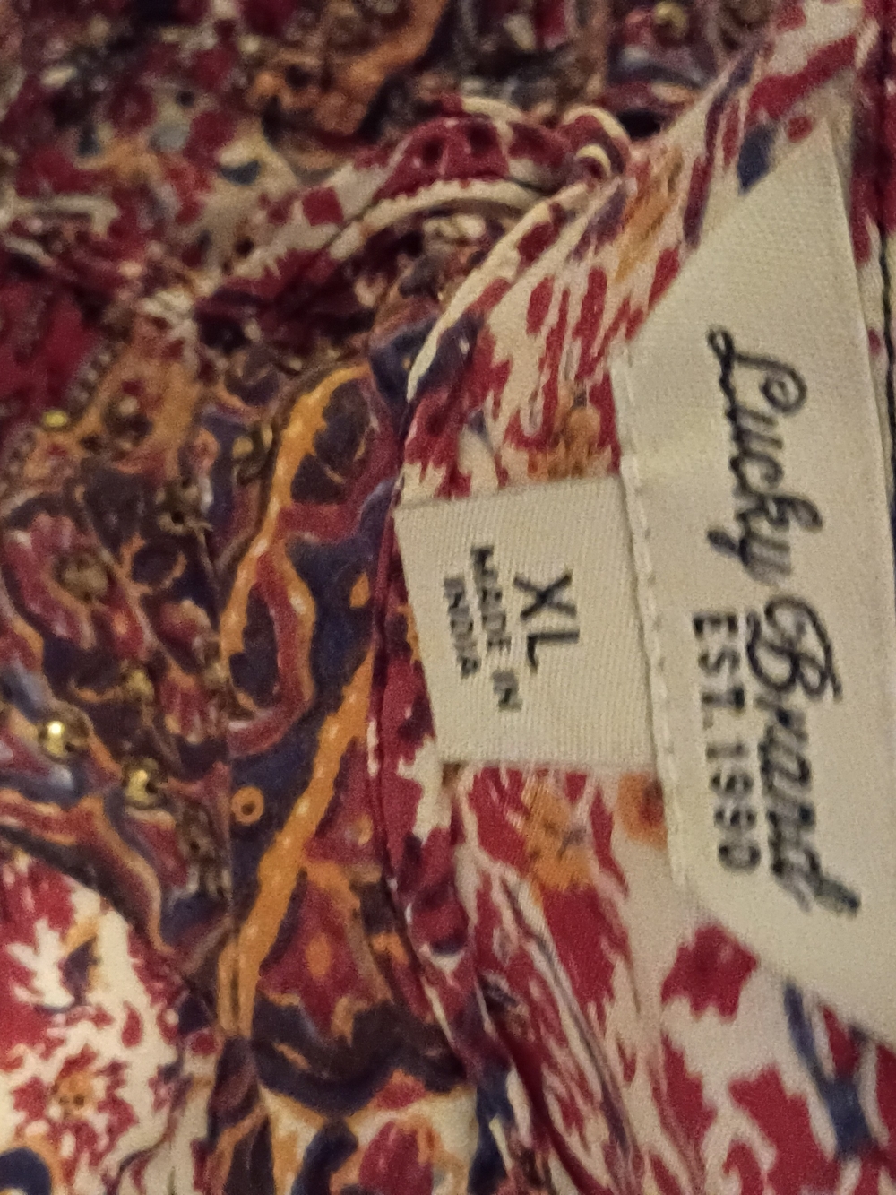 Lucky Brand Red Multi Boho Tie-Front Cap Sleeve Blouse - Picture 6 of 6